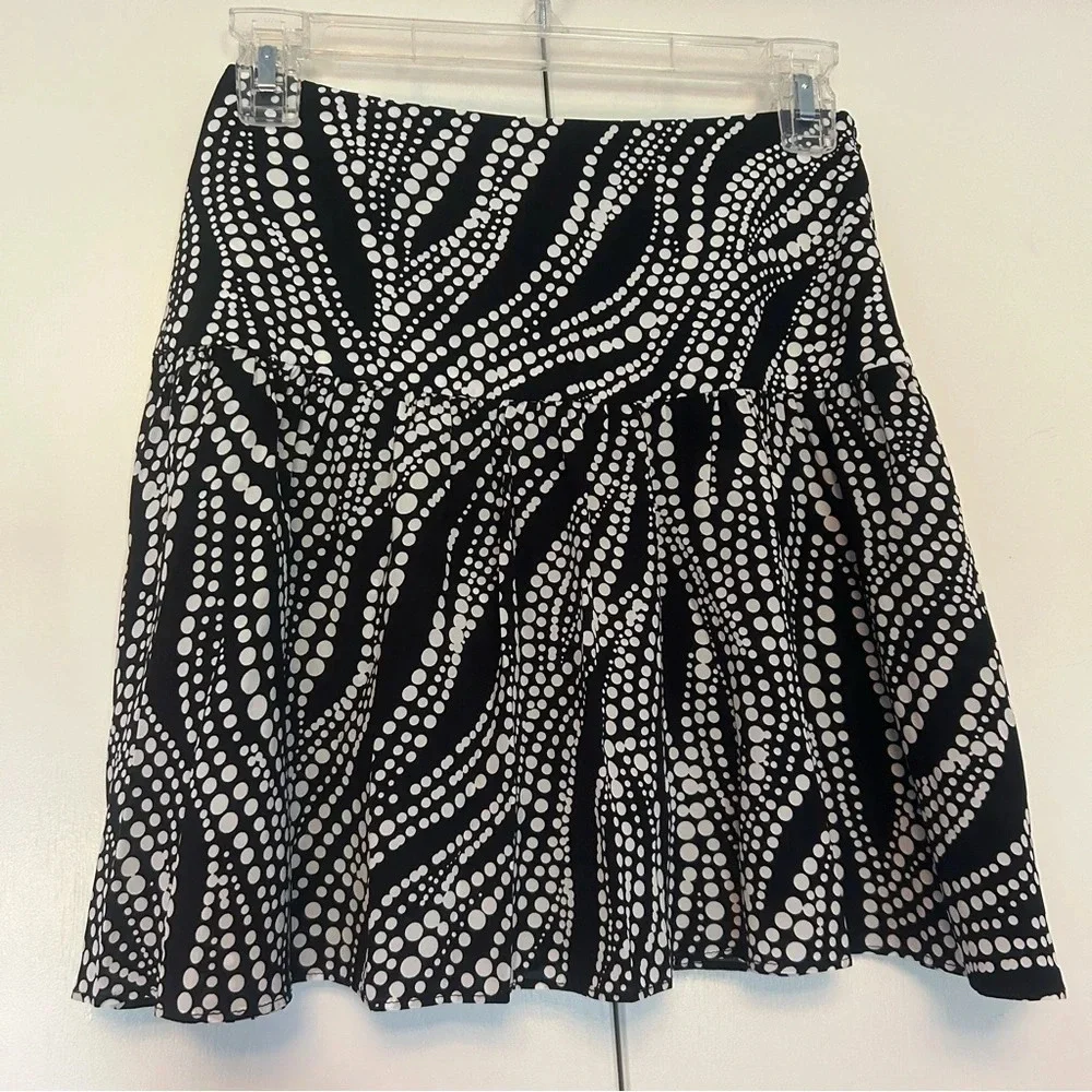 The Kooples White Polka Dot Black Mini Skirt Size 1 XXS NWT $215